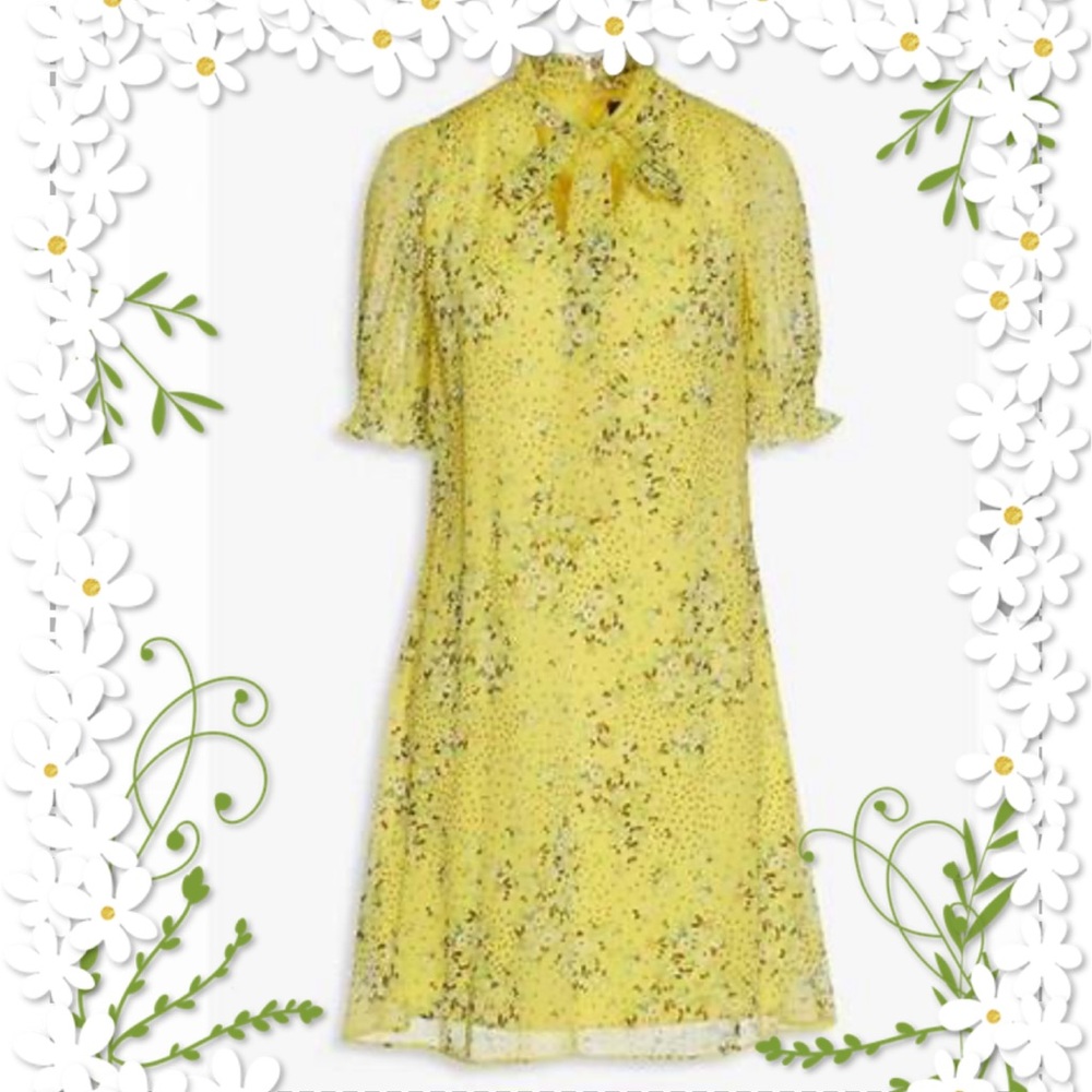 DKNY - beautiful Short Sleeve Swing Dress. Floral w/ Print Tie-Neck Dress. NWT.